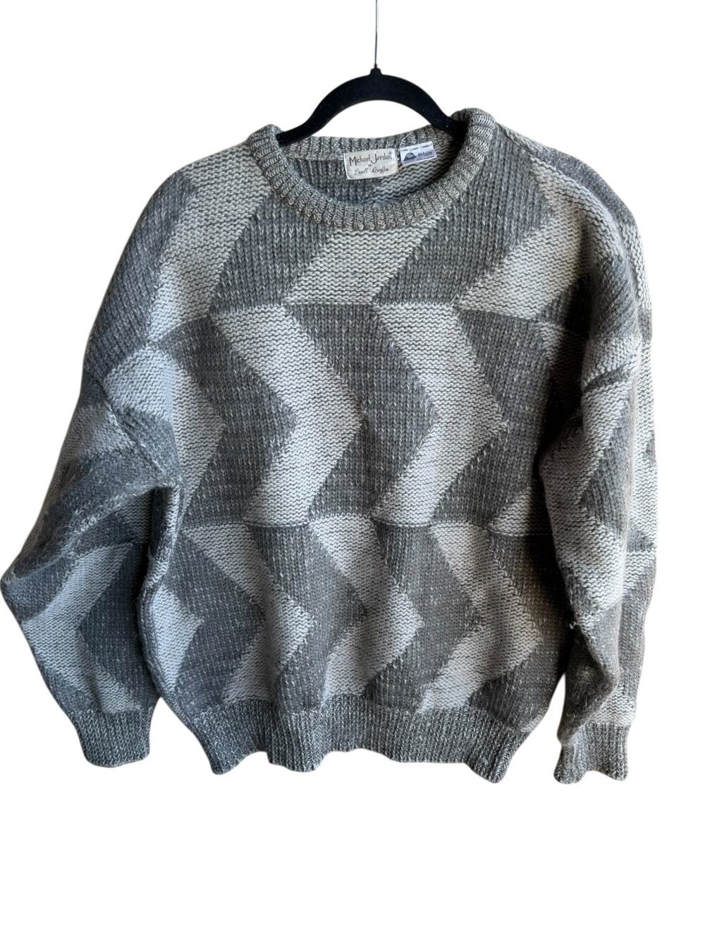 Michael Jordan Men's XL Classic Two-Tone Grey Geometric Preppy Crewneck Sweater